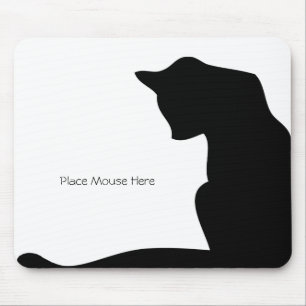 Black Silhouette Cat - Place Mouse Here Mouse Pad
