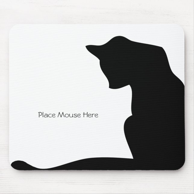 Black Silhouette Cat - Place Mouse Here Mouse Pad (Front)