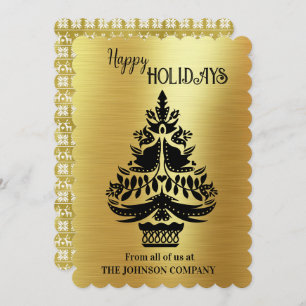 Black Silhouette Christmas Tree on Gold Foil