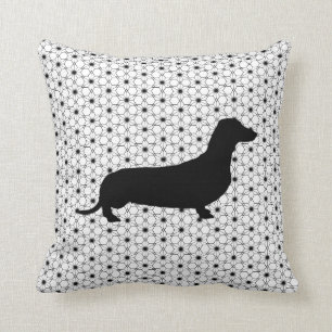 Black Silhouette Dachshund on Black and White Cushion