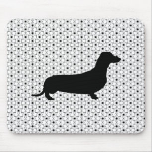 Black Silhouette Dachshund on Black and White Mouse Pad