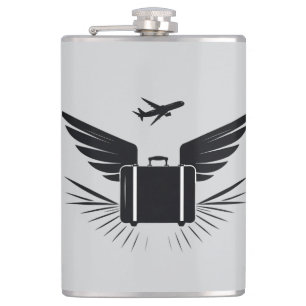 Black silhouette design of a travel suitcase hip flask