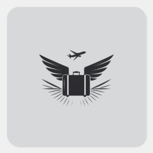 Black silhouette design of a travel suitcase  square sticker
