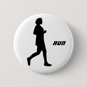 Black Silhouette Female Runner Running Painting 6 Cm Round Badge