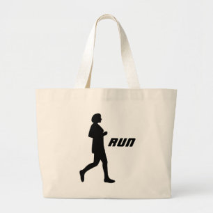 Black Silhouette Female Runner Running Painting Large Tote Bag