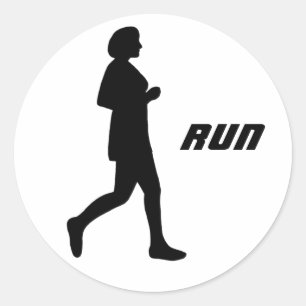Black Silhouette Female Runner Running Run Classic Round Sticker