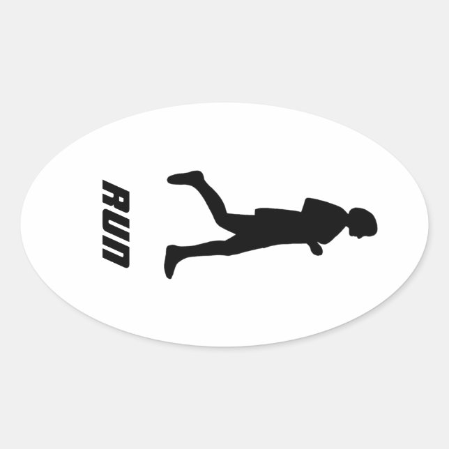Black Silhouette Female Runner Running Run Oval Sticker (Front)
