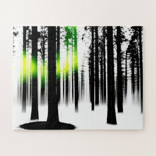 Black Silhouette Forest Green Glow For Kids Jigsaw Puzzle
