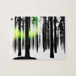 Black Silhouette Forest with Strange Green Glow Jigsaw Puzzle
