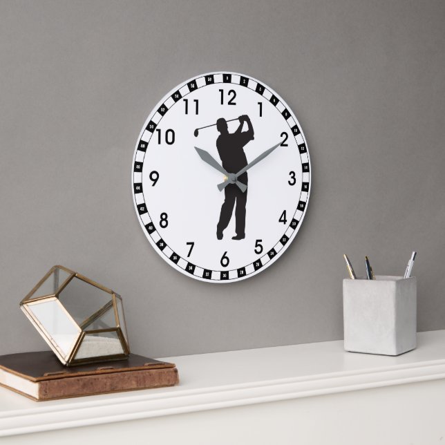 Black Silhouette Golfer Large Clock (Office)