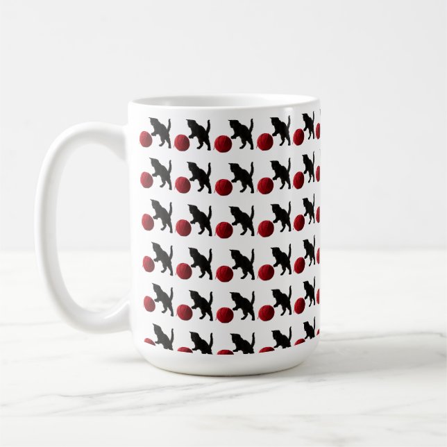 Black Silhouette Kitty, with red wool Ball (Multi) Coffee Mug (Left)