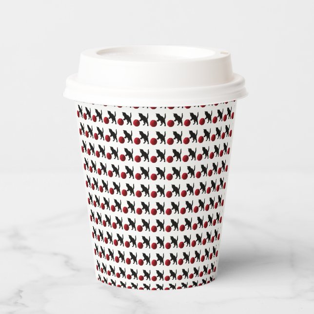 Black Silhouette Kitty, with red wool Ball (Multi) Paper Cups (Front)