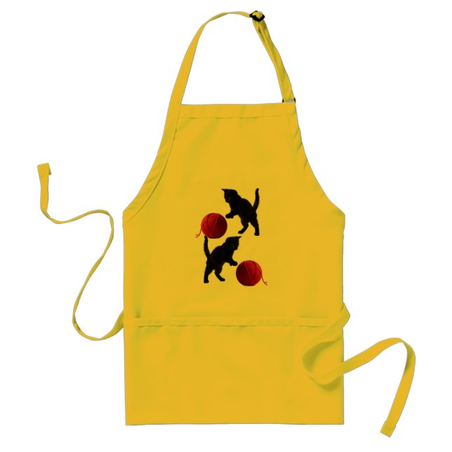 Black Silhouette Kitty, with red wool Ball Standard Apron (Front)
