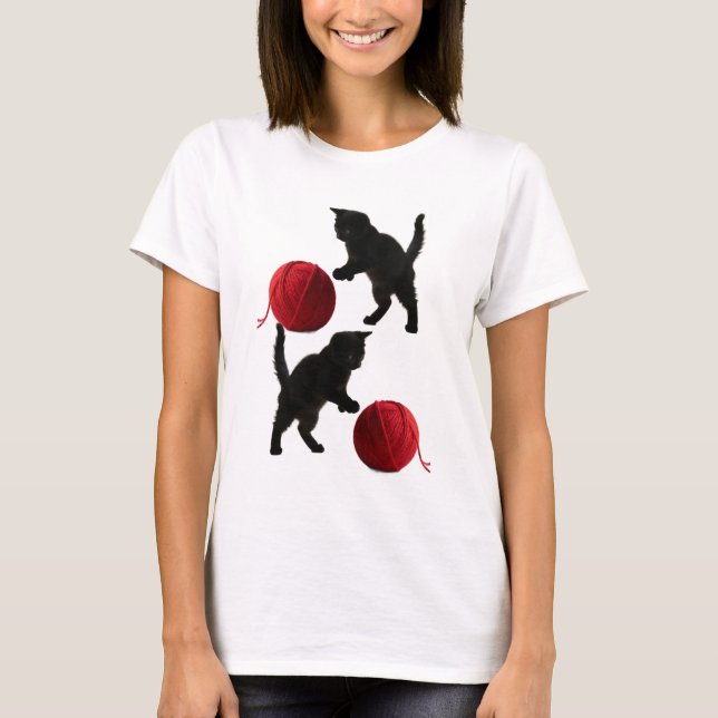 Black Silhouette Kitty, with red wool Ball T-Shirt (Front)
