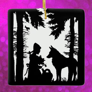 Black Silhouette Little Red Riding Hood Wolf Woods Ceramic Ornament