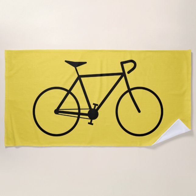 Black Silhouette of a Bicycle Beach Towel (Front)