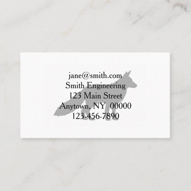 Black silhouette of a fluffy Fox Business Card (Front)
