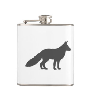 Black silhouette of a fluffy Fox Hip Flask