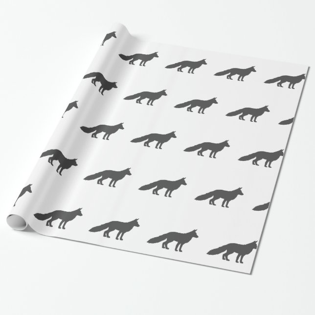 Black silhouette of a fluffy Fox Wrapping Paper (Unrolled)