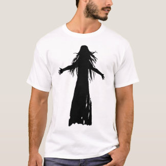 Black silhouette of a woman with long flowing hair T-Shirt