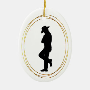 Black  Silhouette of Cowboy in Profile Ornament