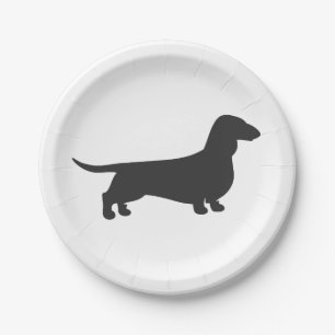 Black silhouette of dachshund paper plate