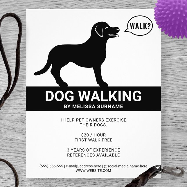 Black Silhouette Of Dog Saying Walk - Dog Walker Flyer (Creator Uploaded)