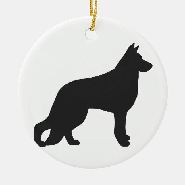 Black silhouette of German Shepherd dog Ceramic Ornament (Front)