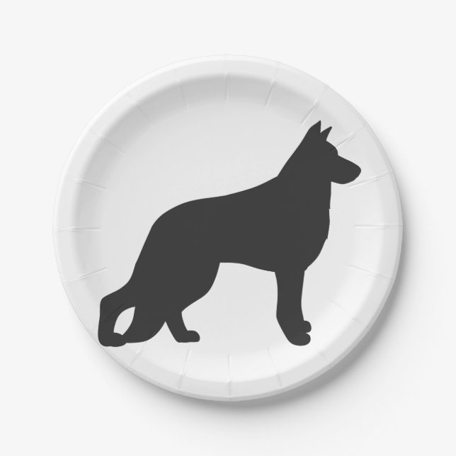 Black silhouette of German Shepherd dog Paper Plate (Front)