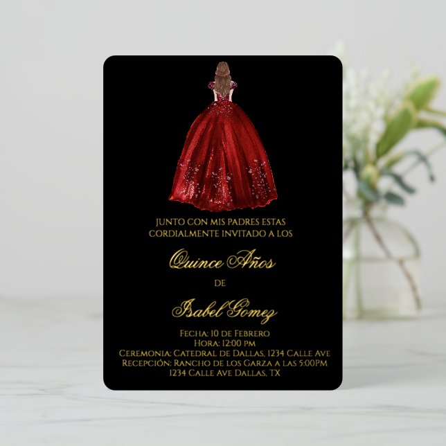 Black silhouette quinceañera invitation (Standing Front)