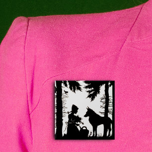 Black Silhouette Red Riding Hood Wolf Woods 15 Cm Square Badge
