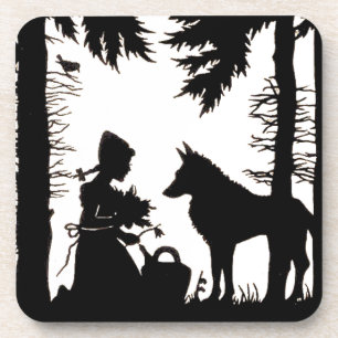 Black Silhouette Red Riding Hood Wolf Woods Coaster