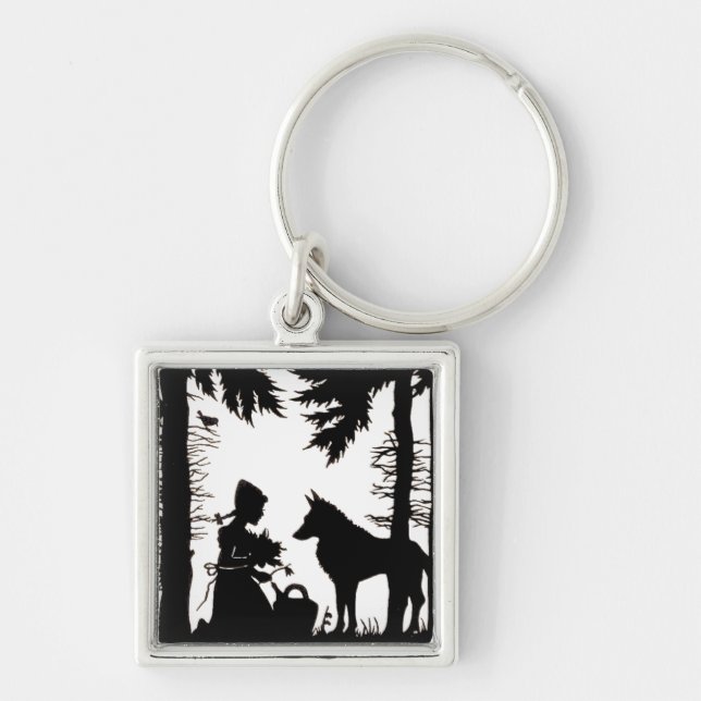 Black Silhouette Red Riding Hood Wolf Woods Key Ring (Front)
