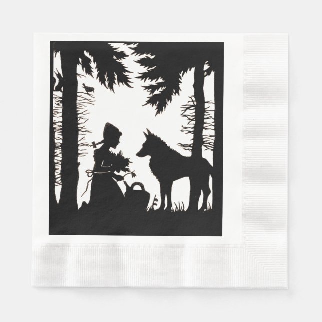 Black Silhouette Red Riding Hood Wolf Woods Napkin (Front)