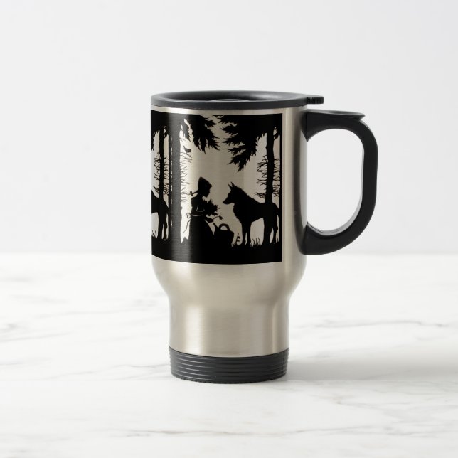 Black Silhouette Red Riding Hood Wolf Woods Travel Mug (Right)