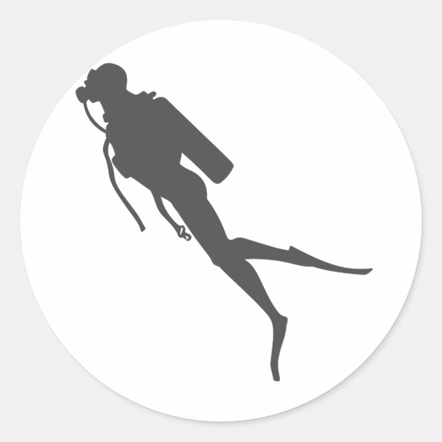 Black silhouette scuba divers classic round sticker (Front)