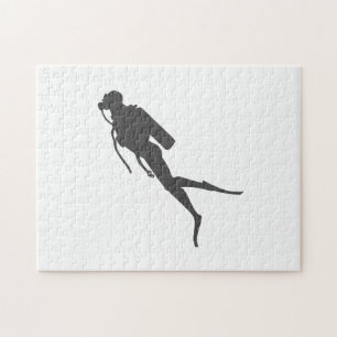 Black silhouette scuba divers jigsaw puzzle