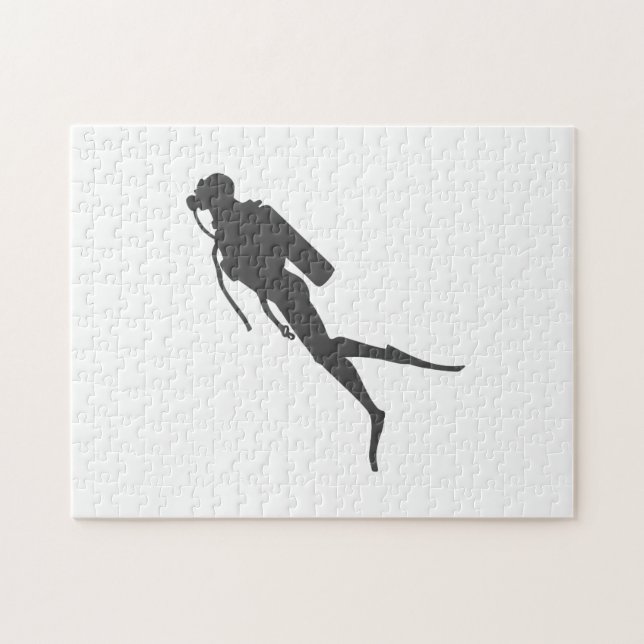 Black silhouette scuba divers jigsaw puzzle (Horizontal)