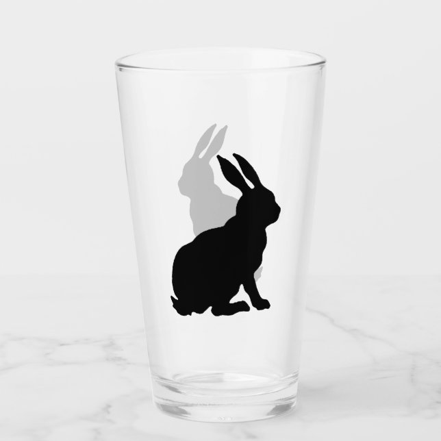 Black Silhouette Sitting Bunny Rabbit Side Profile Glass (Front)