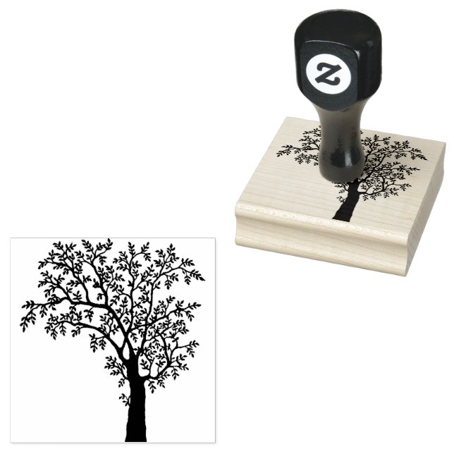 Black Silhouette Tree with Leaves  Rubber Stamp (Stamped)