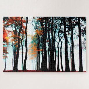 Black Silhouette Trees with Changing Leaves Jigsaw Puzzle