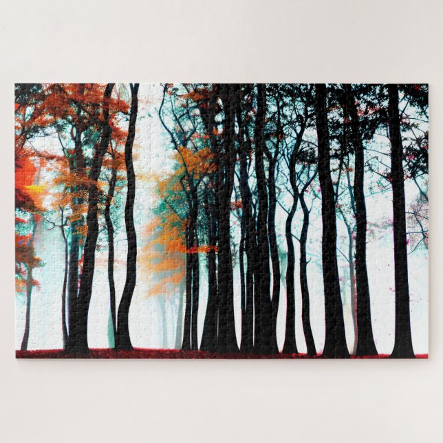 Black Silhouette Trees with Changing Leaves Jigsaw Puzzle (Horizontal)