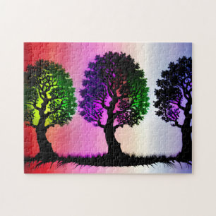 Black Silhouette Trees with Colourful Leaves Jigsaw Puzzle