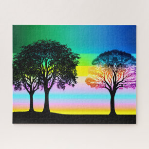Black Silhouette Trees with Vibrant Pastel Sky Jigsaw Puzzle