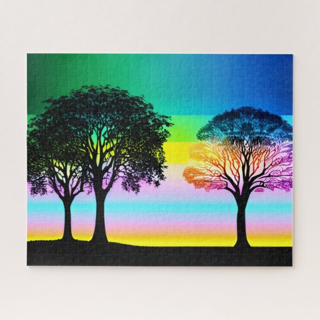 Black Silhouette Trees with Vibrant Pastel Sky Jigsaw Puzzle (Horizontal)