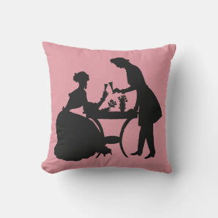 Black Silhouette Vintage Couple Toasting Wine Pink Cushion