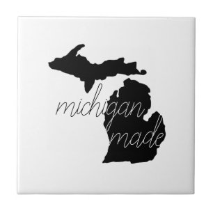Black Silhouette With Michigan Made Typography Ceramic Tile