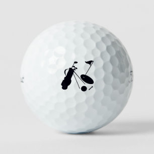 Black silhouettes of golf items on white  balls