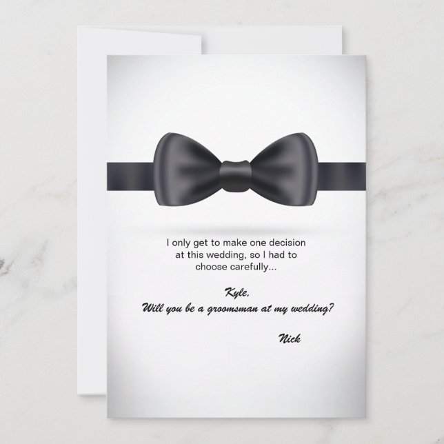 Black Silk Bow Tie Groomsman Request Invitation (Front)