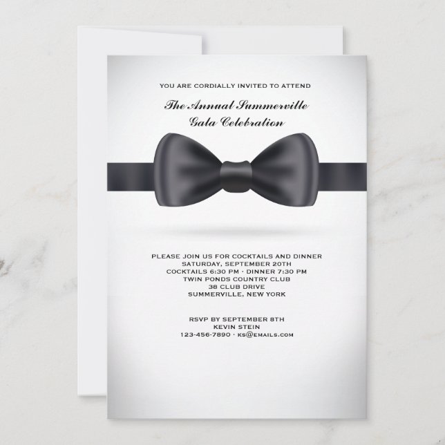 Black Silk Bow Tie Invitation (Front)